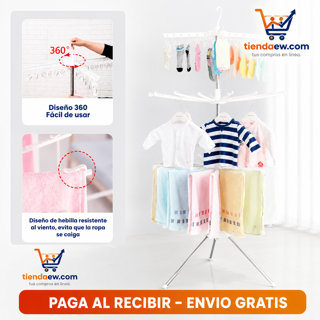 Tendedero 🧦Plegable 360- 3 Niveles de secado rápido