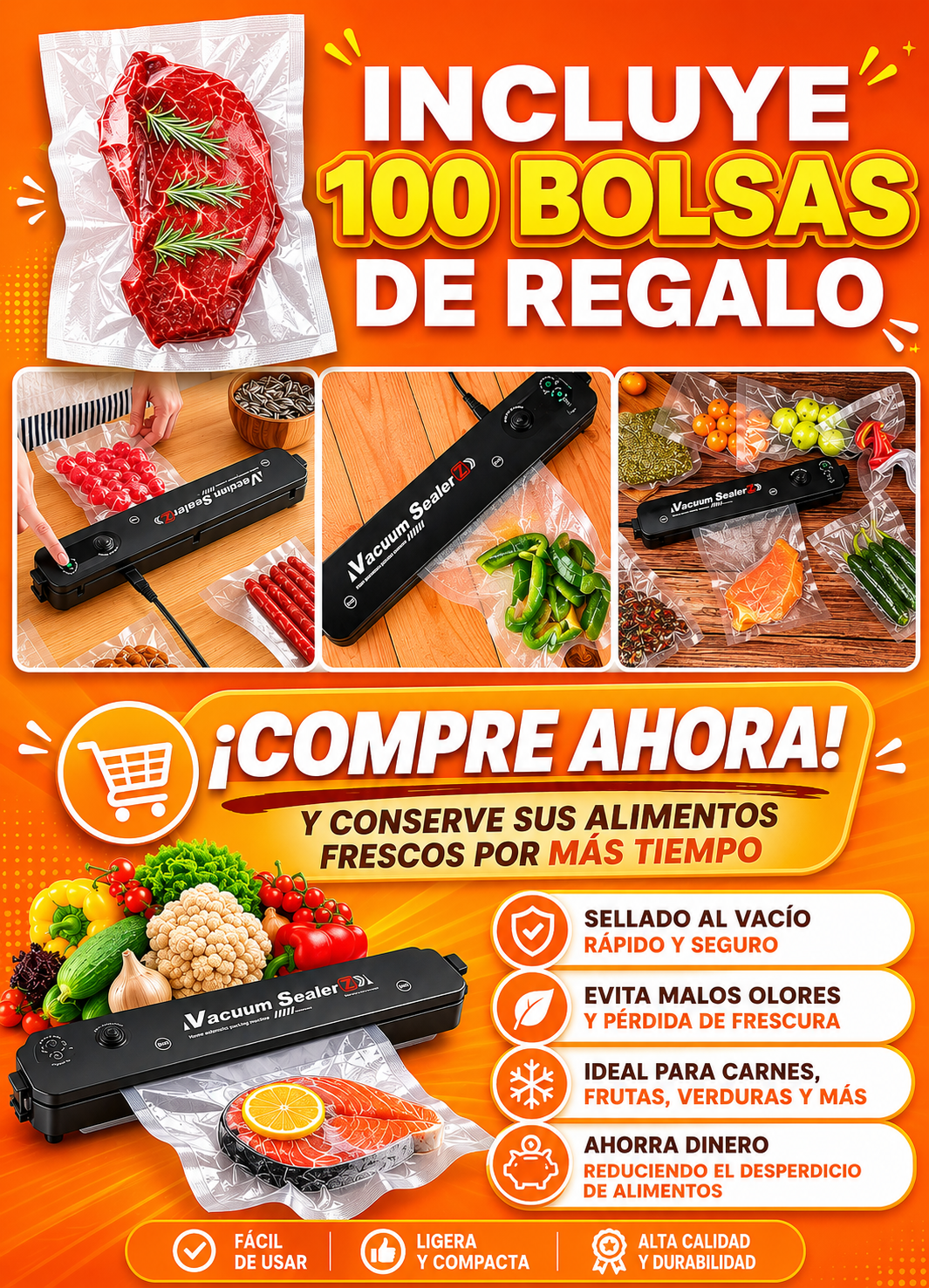 Maquina selladora al vacio + 100bolsas