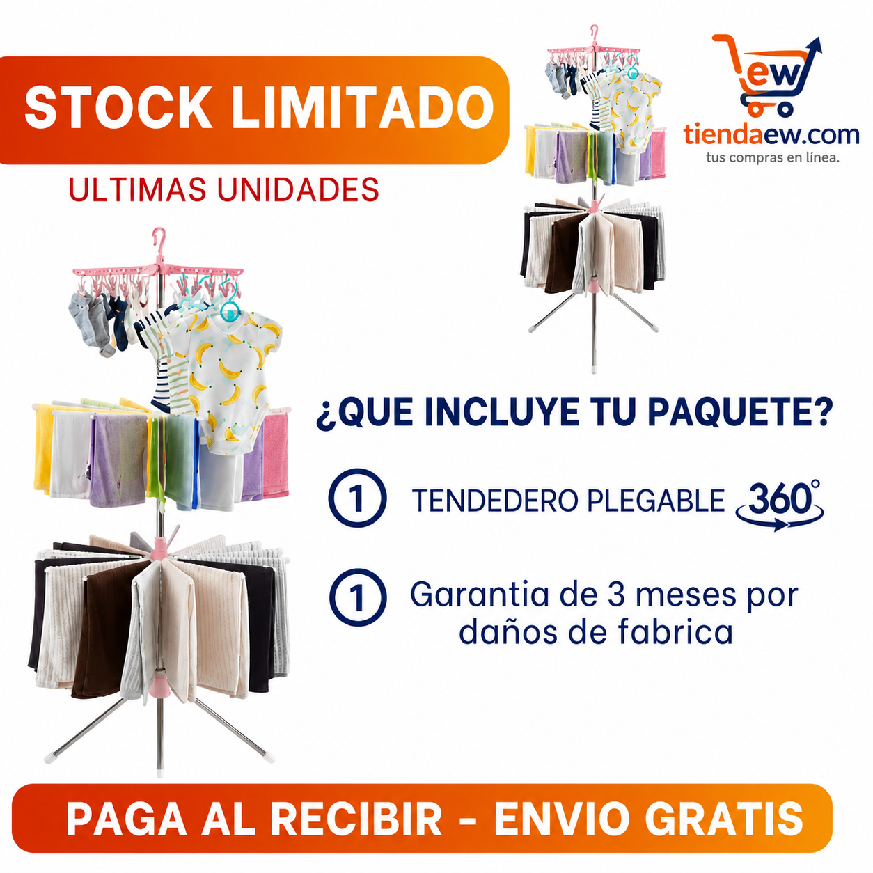 Tendedero 🧦Plegable 360- 3 Niveles de secado rápido