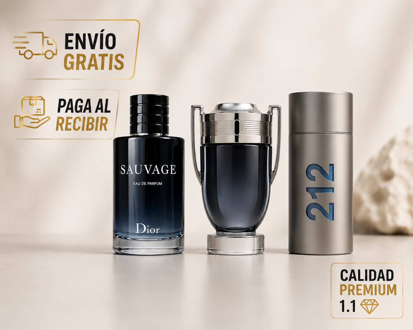 KIT 3 PERFUMES (SAUVAGE+INVICTUS+212VIP MEN)