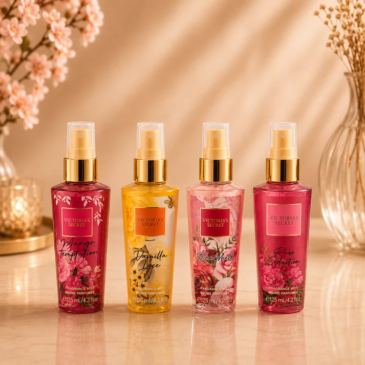 Kit x3 Perfumes Dama + Body Splash Victoria's Secret de Regalo (Amethyste · Velvet Gold · Roses Musk)