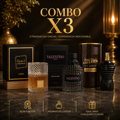 KIT DE 3 PERFUMES (KHAMRAH, BORN IN ROMA, LE MALE LE PARFUM) + PERFUMERO
