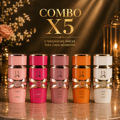 KIT DE 5 PERFUMES YARA (YARA + CANDY + ELIXIR + TOUS + MOI) + PERFUMERO