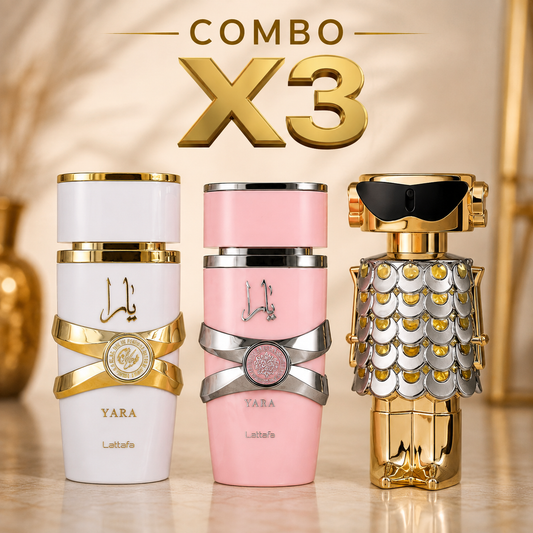 Kit x3 Perfumes Dama + Perfumero Recargable (Fame · Yara · Yara Moi)