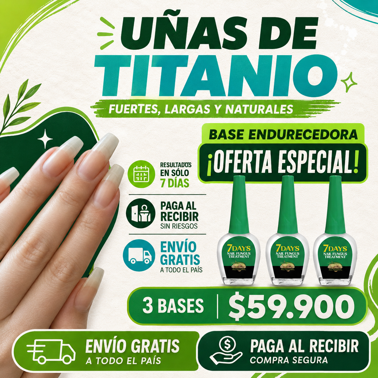 COMBO BASES ENDURECEDORA UÑAS DE TITANIO x 3