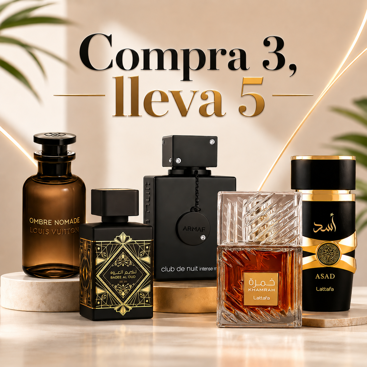 KIT DE 5 PERFUMES (ASAD+KHAMRAH+OMBRE NOMADE+OUD FOR GLORY+CLUB DE NUIT)