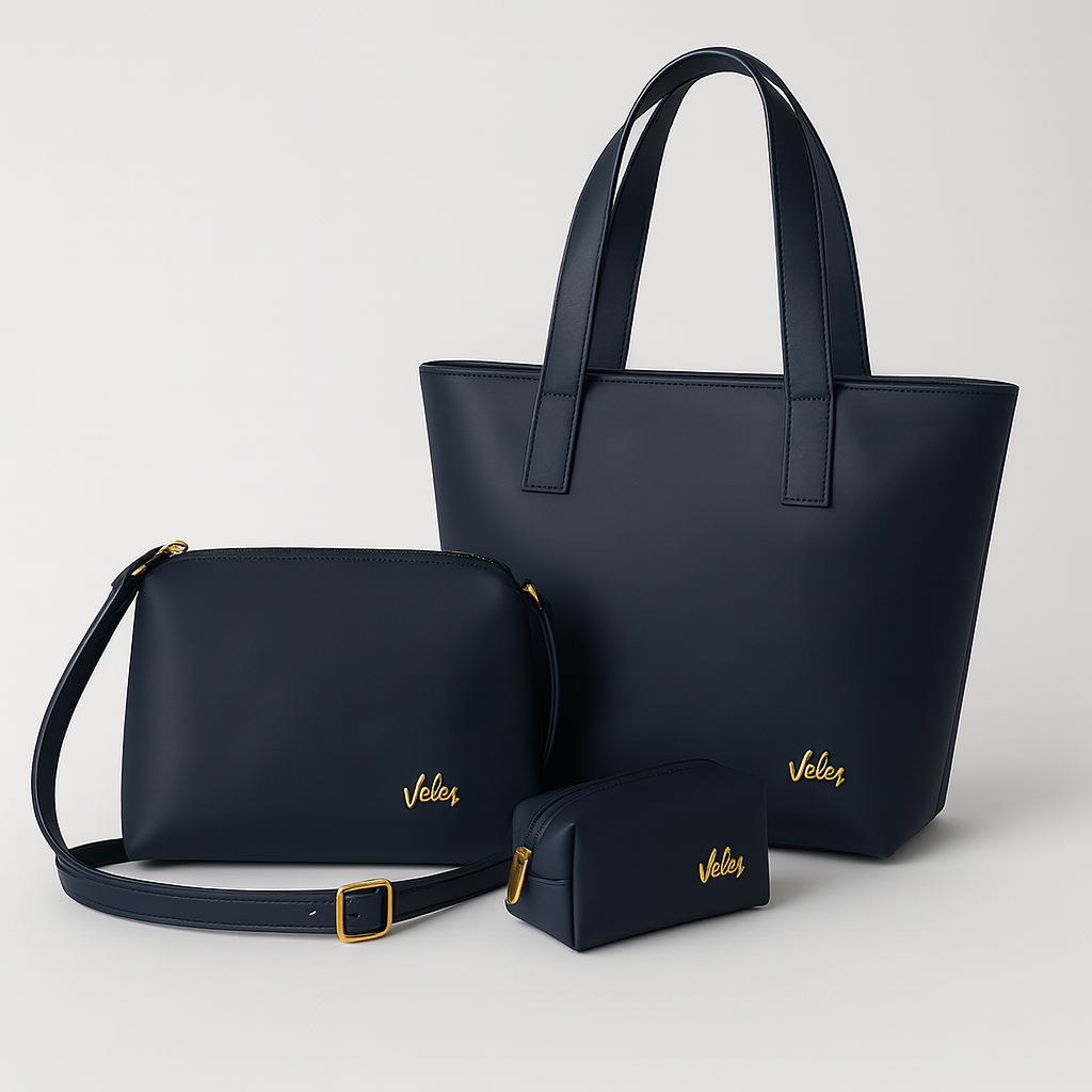 Trio Vélez | Bolso + Carriel + Cosmetiquera de Cuero Premium