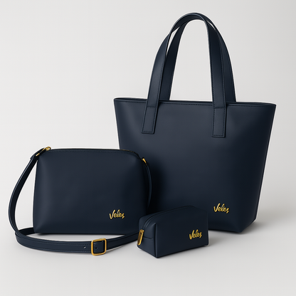 Trio Vélez | Bolso + Carriel + Cosmetiquera de Cuero Premium