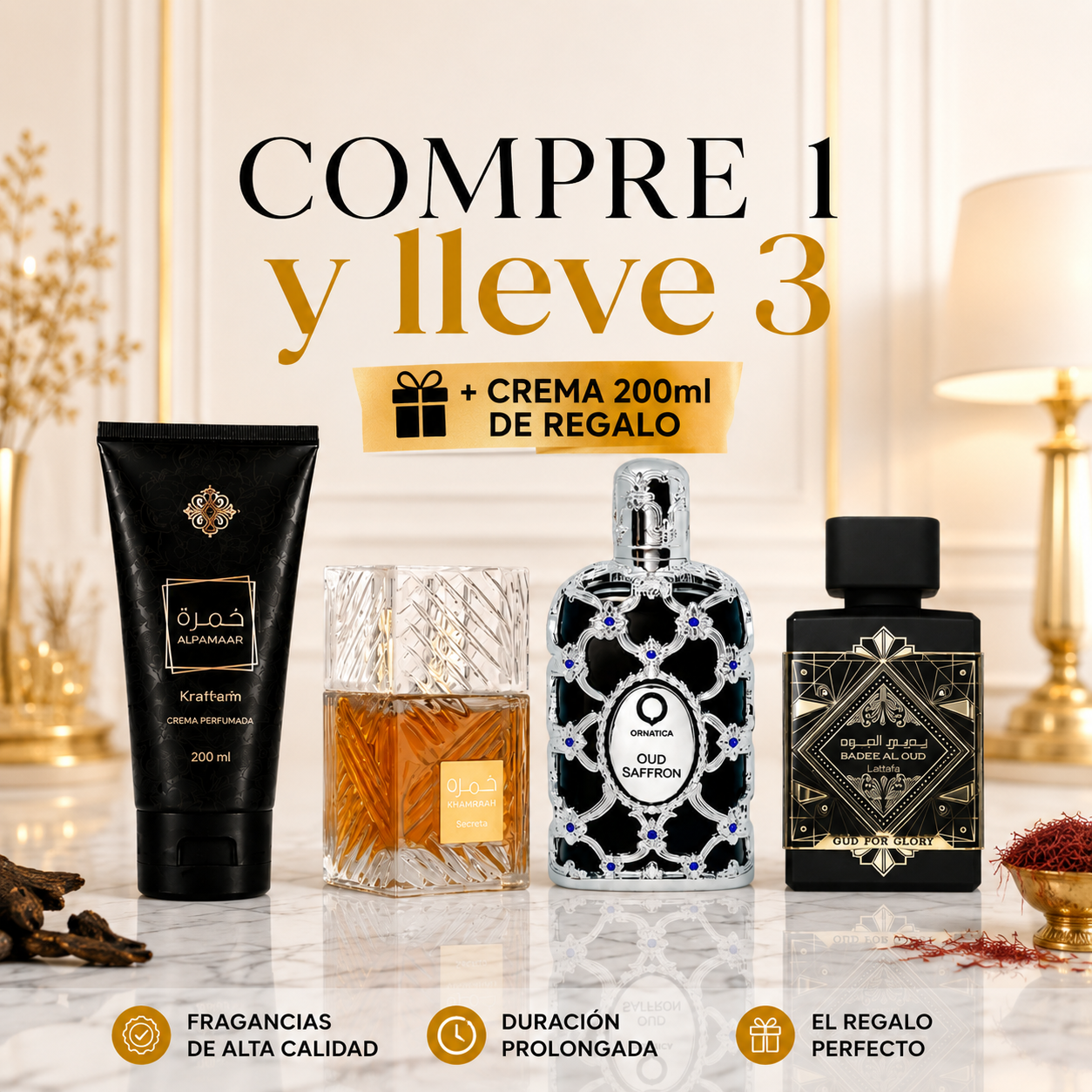PROMO - Kit 3 Perfumes Caballero + Crema 200ml