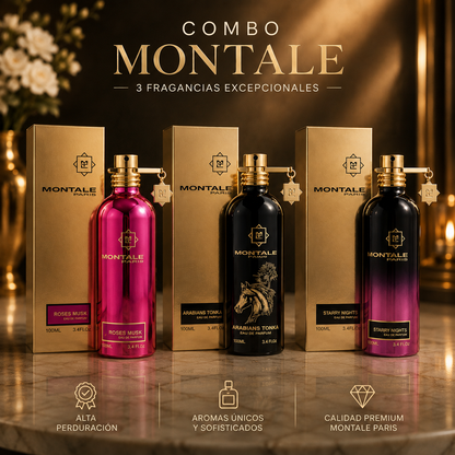 KIT DE 3 PERFUMES MONTALE (ARABIANS TONKA, ROSES MUSK, STARRY NIGHT) + PERFUMERO