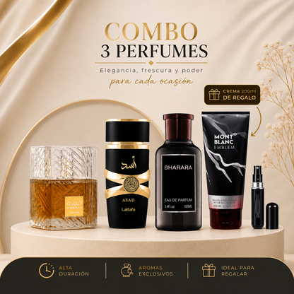 COMBO 3X (ASAD, KHAMRAH, BHARARA KING) + CREMA PERFUMADA